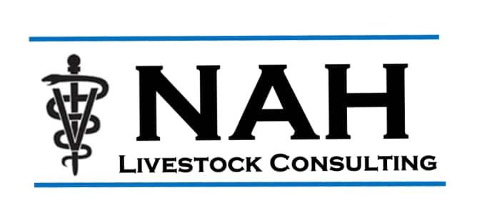 Logo of NAH Livestock Consulting featuring a veterinary symbol and bold text.